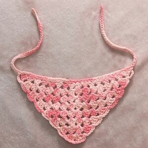 Hand Crafted Crochet Peach Pink Triangle Baby Head Kerchief Bandana 6-12M